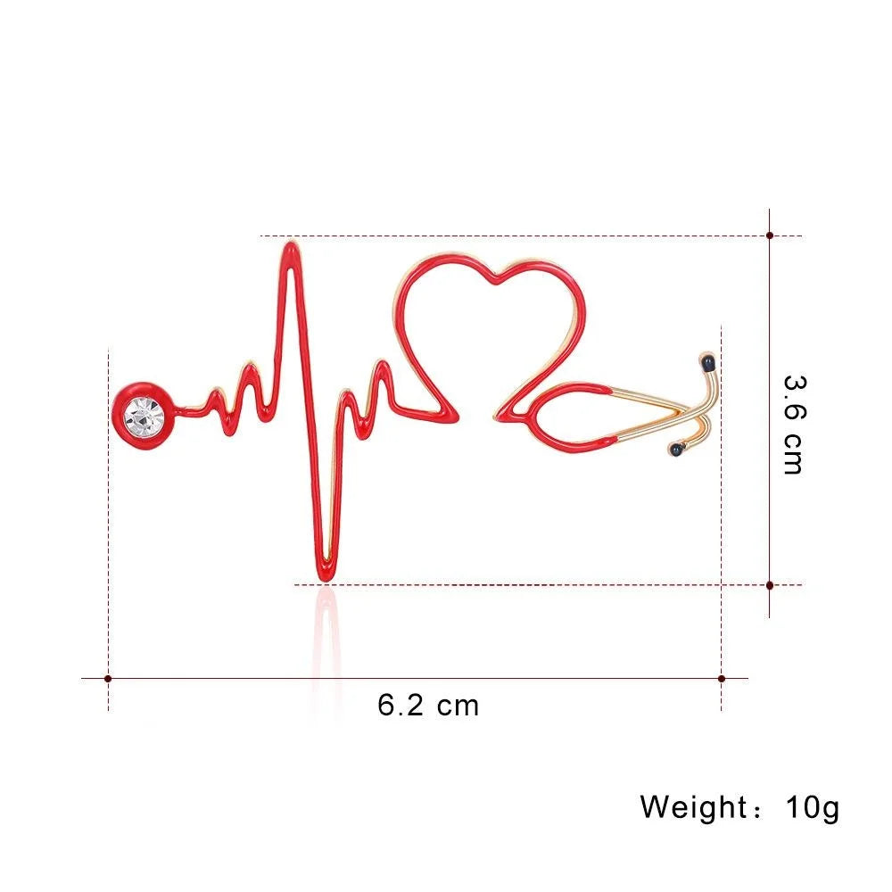 Cute Enamel Alloy Medical Heart ECG Brooch For Women, Nurse Doctor Lapel Pin Corsage Suit Accessory Gift