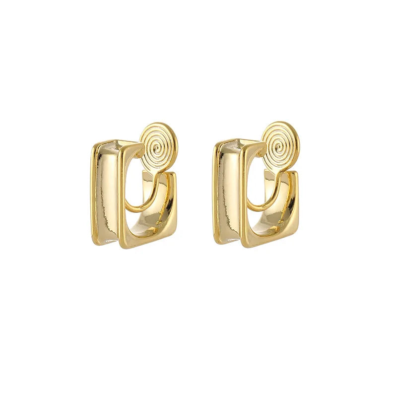 Elegant Gold Alloy Square Hoop Stud & Clip On No Piercing Minimalist Geometric Huggie Earrings