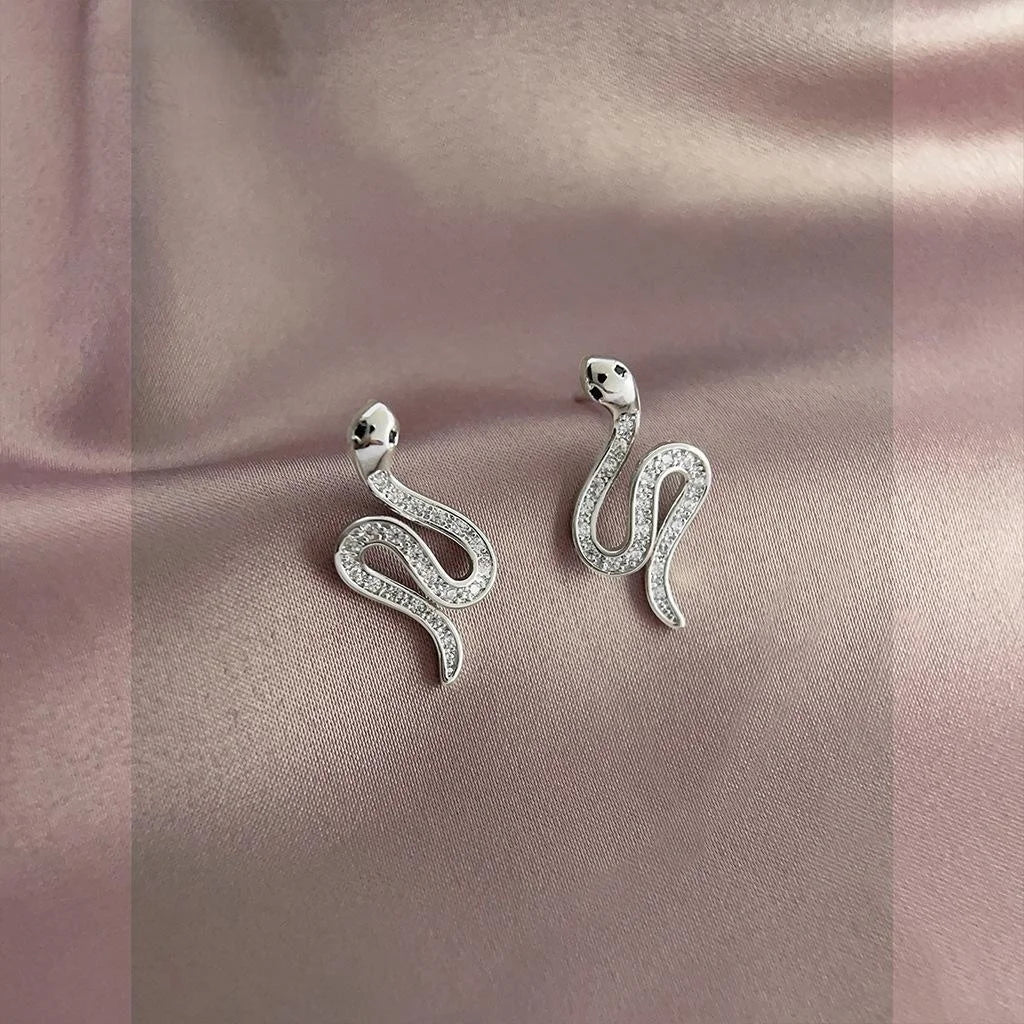 Luxury Copper Zircon Snake Drop Earrings Micro Pave Serpent Line Animal Zodiac Jewelry