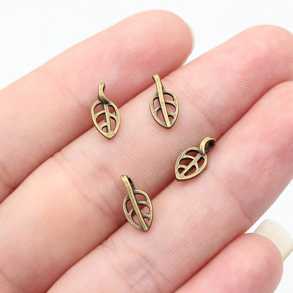 10x5mm 0.17g Multicolor Zinc Alloy Hollow Small Leaf Charm Pendant for Necklace Bracelet DIY Jewelry