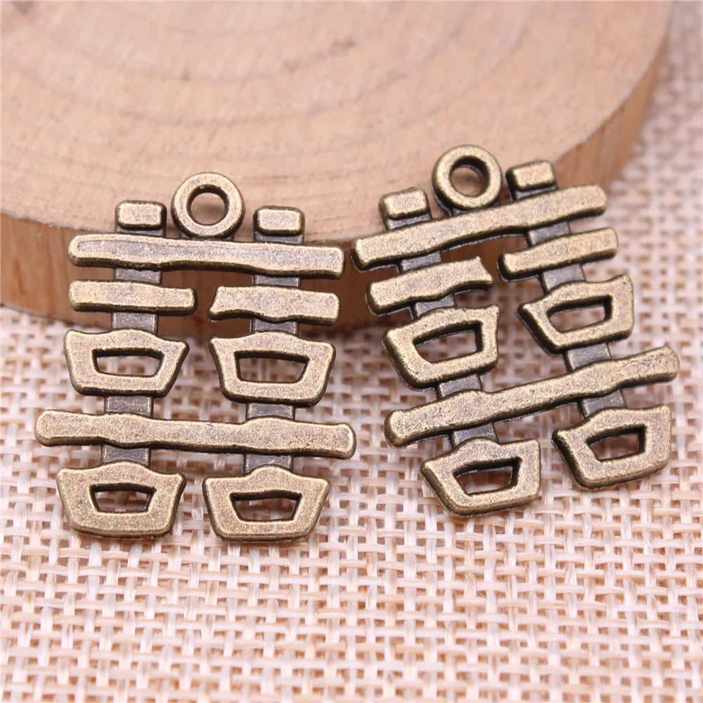 24x20mm 2.7g Antique Bronze Zinc Alloy Double Happiness Chinese Character Charm Pendant for DIY Jewelry