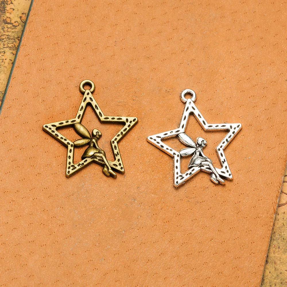 25MM Antique Silver Zinc Alloy Star Butterfly Angel Charm Pendant for DIY Necklace Bracelet Jewelry Making