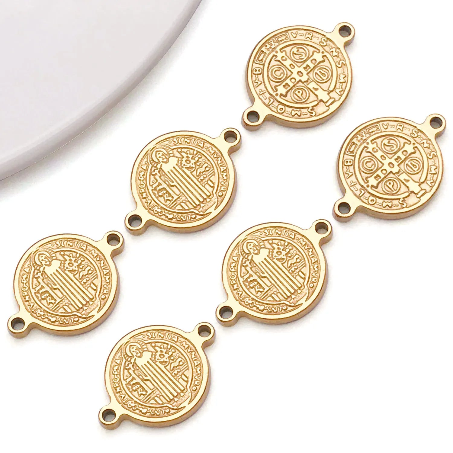 Gold Stainless Steel Round Cross Connector Charm Pendant for DIY Necklace Jewelry Making