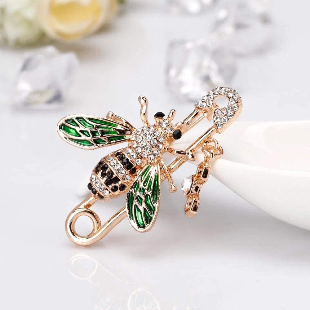 Luxury Rhinestone Enamel Bee Safety Pin Brooch For Women, Elegant Lapel Pin Corsage Suit Accessory Gift