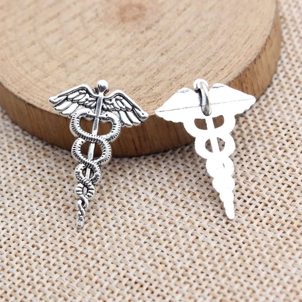 30x20mm 1.5g Antique Silver Zinc Alloy Medical Caduceus Charm Pendant for DIY Necklace Jewelry