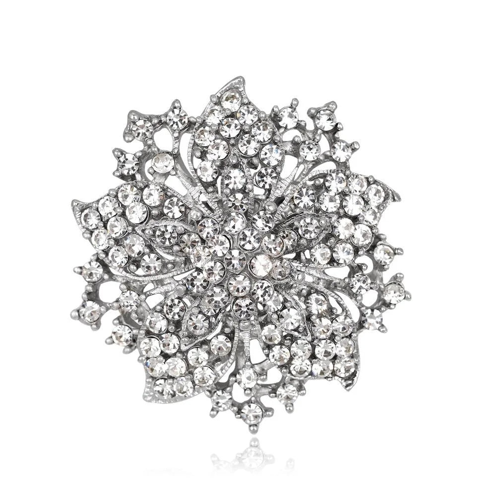 Luxury Full Rhinestone Crystal Bauhinia Flower Brooch, Alloy Lapel Pin Corsage For Women Suit Accessory
