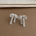 Sweet Lolita Lace Bow Copper Drop Earrings With Matte Silver Plated Pins