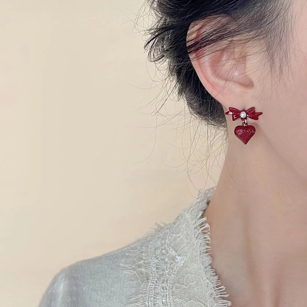 Copper Lacquered Flower Petal Bow Geometric Drop Earrings, Premium Commuter Style