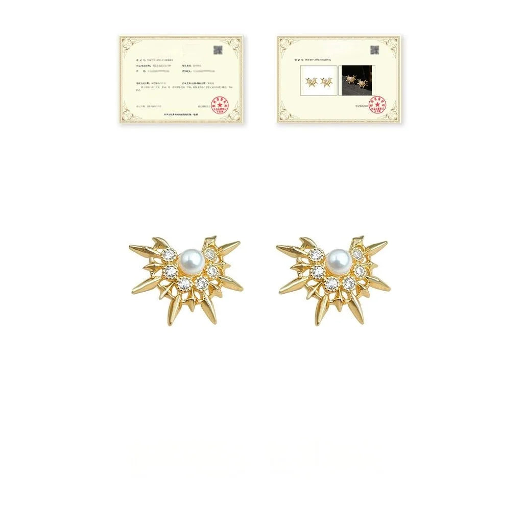 Designer Micro Pave Zircon Sun Star Stud Earrings 14K Plated Copper Luxury Style