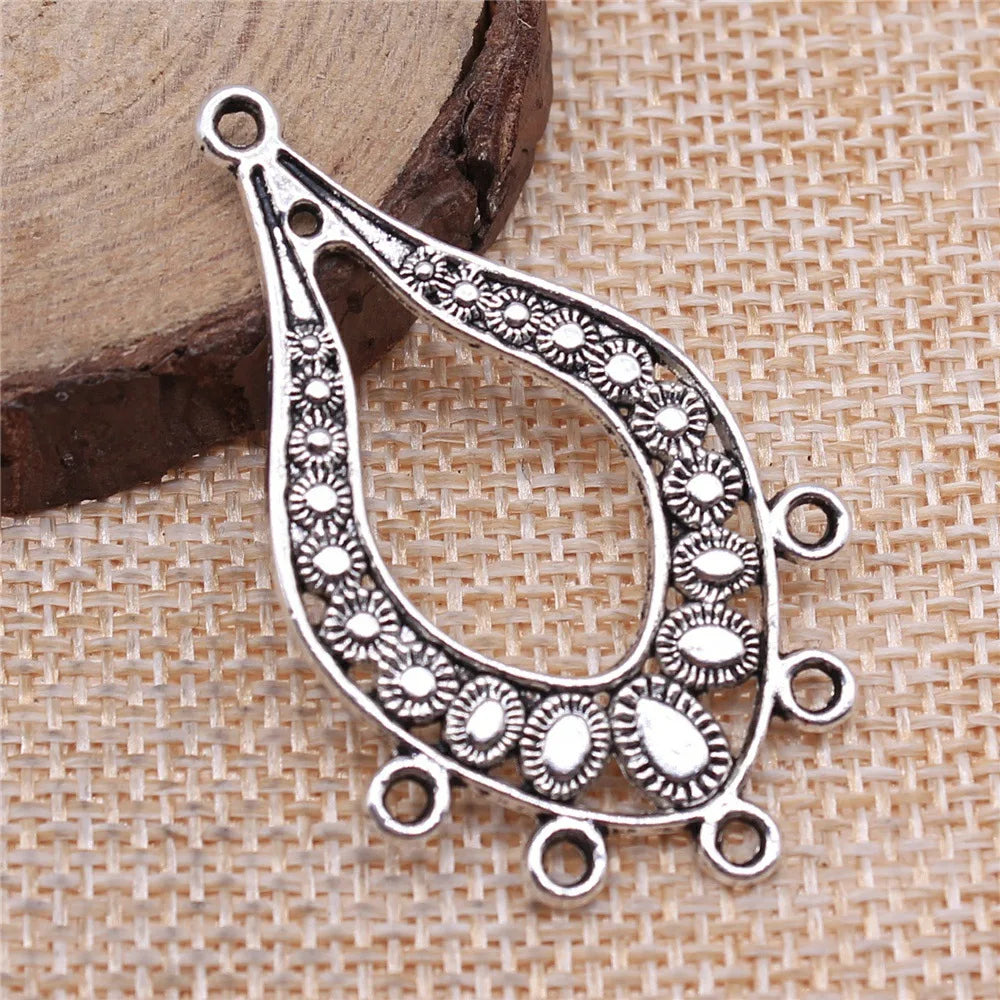 47x29mm 3.5g Zinc Alloy Five Hole Teardrop Hollow Earring Connector Charms for DIY Earrings
