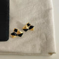 Premium Copper Black Enamel Geometric Zircon Square Stud Earrings