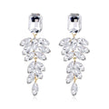 Elegant Champagne Crystal Leaf Tassel Drop Earrings, Luxury Rhinestone Dangle Jewelry For Wedding Party