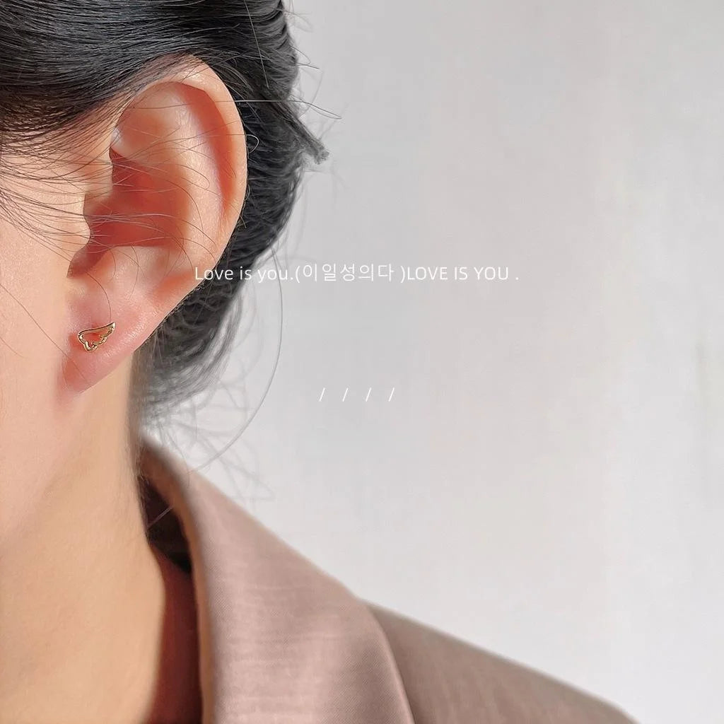 Simple Copper Mini Angel Wing Stud Earrings Silver Plated Pin Cute Commuter Jewelry