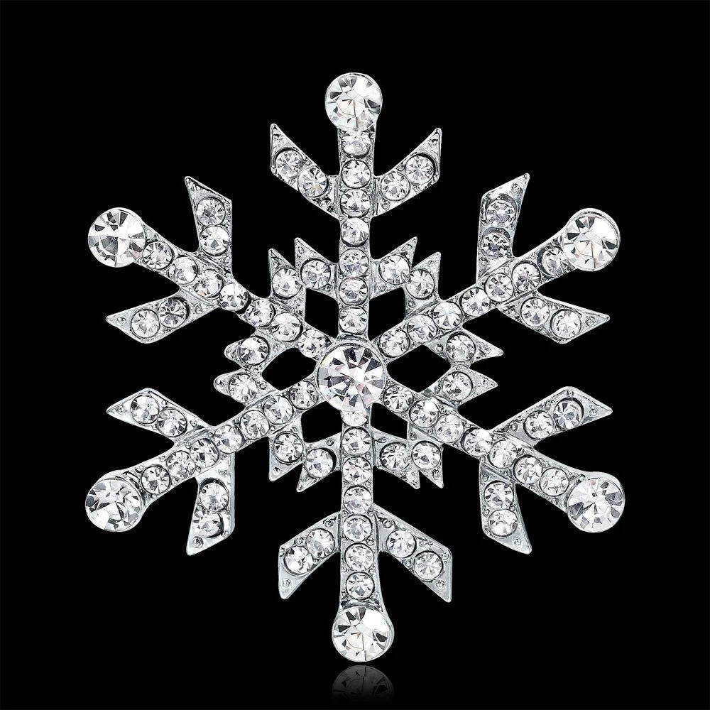 Elegant Rhinestone Snowflake Brooch In Silver Alloy, Christmas Lapel Pin Corsage Suit Accessory Gift