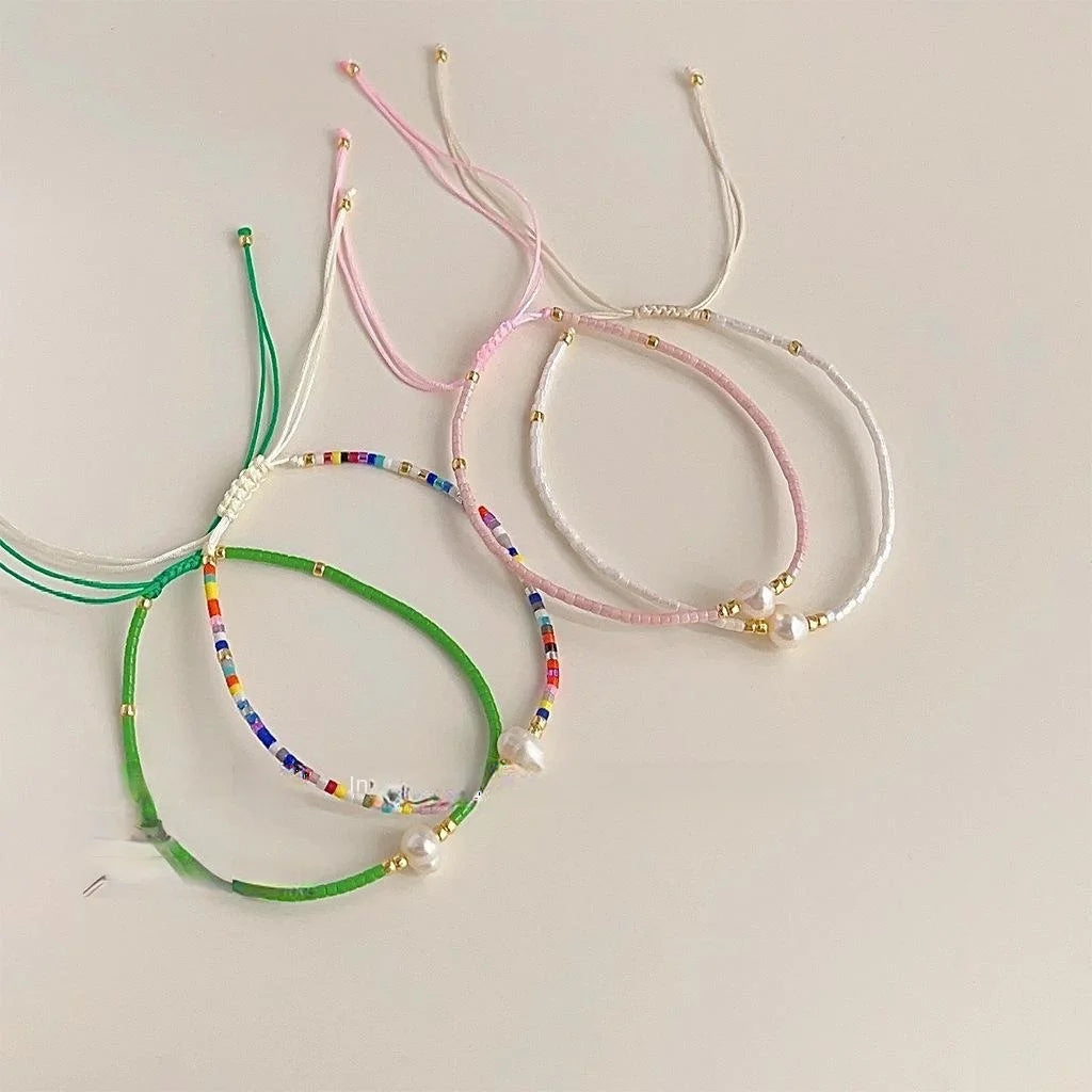 Bohemian Freshwater Pearl Geometric Ring Bracelet Handmade Sweet Vacation Style Jewelry