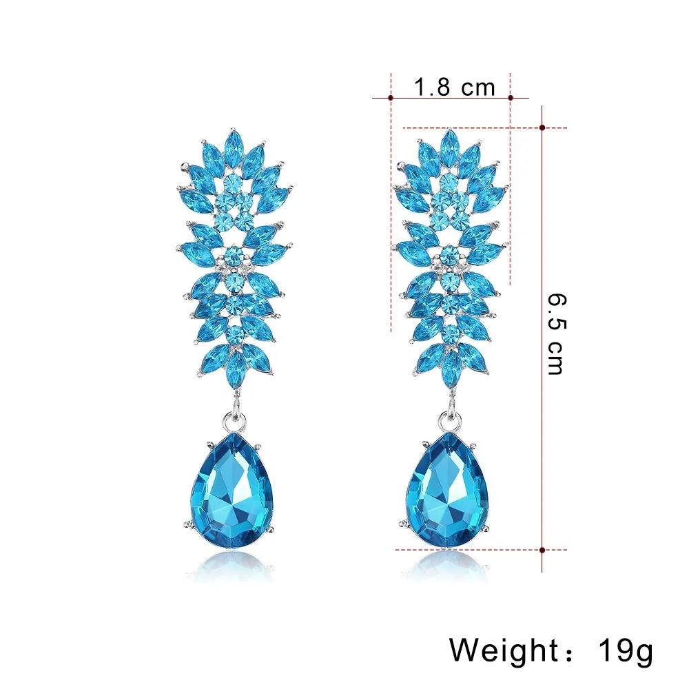 Vintage Rose Pink Crystal Rhinestone Flower Teardrop Dangle Earrings, Alloy Luxury Bridal Wedding Party Gift