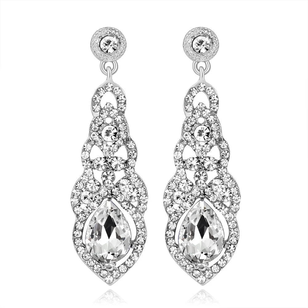 Luxury Bridal Rhinestone Crystal Teardrop Tassel Long Dangle Earrings For Wedding Party Banquet Gift