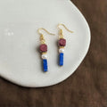 Vintage Ethnic Handmade Geometric Drop Earrings With Freshwater Pearls And Synthetic Imperial Jasper