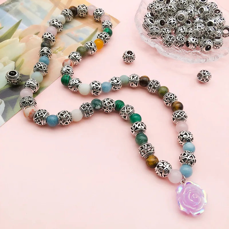 Vintage Zinc Alloy Hollow Round Large Hole Spacer Beads 9mm for DIY Bracelet Necklace