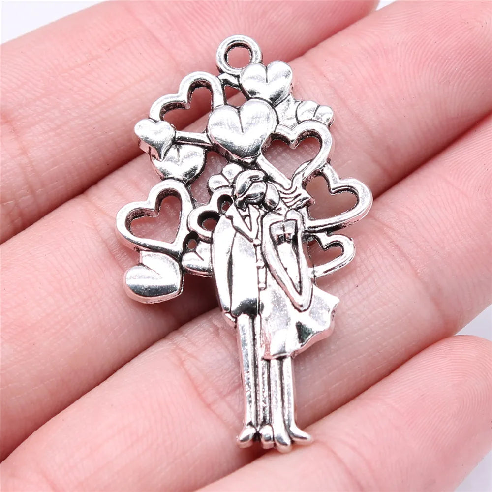 45x26mm 6.45g Multi Color Zinc Alloy Newlywed Couple Heart Angel Charm Pendant for DIY Jewelry Making