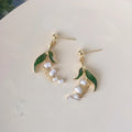 Handmade Copper Drip Glaze Lily Of The Valley Flower Long Stud Earrings Forest Style Jewelry