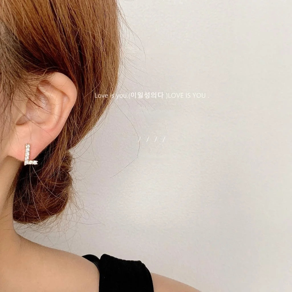 14K Plated Copper Micro Pave Zircon English Letter Stud Earrings For Women Fashion Jewelry