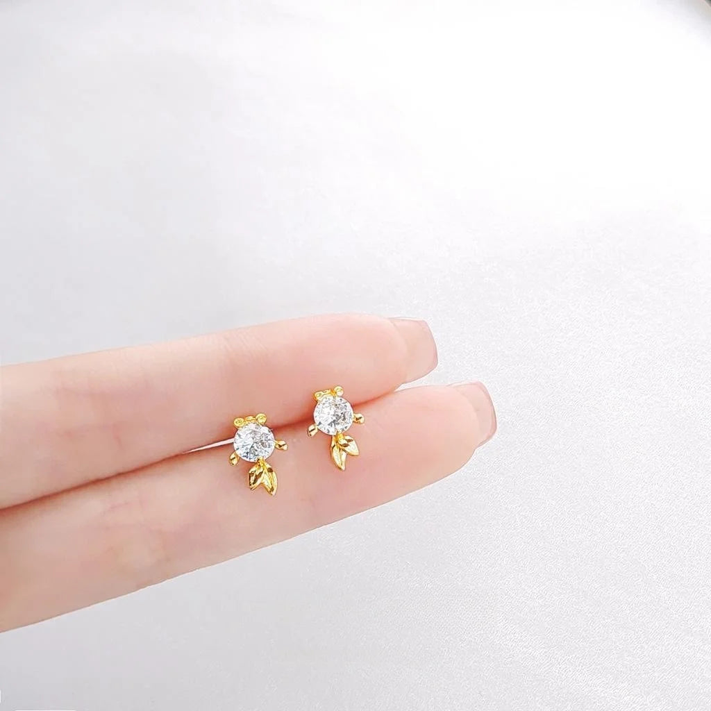 Mini Micro Pave Zircon Goldfish Stud Earrings 14K Gold Plated Copper Cute Animal Jewelry