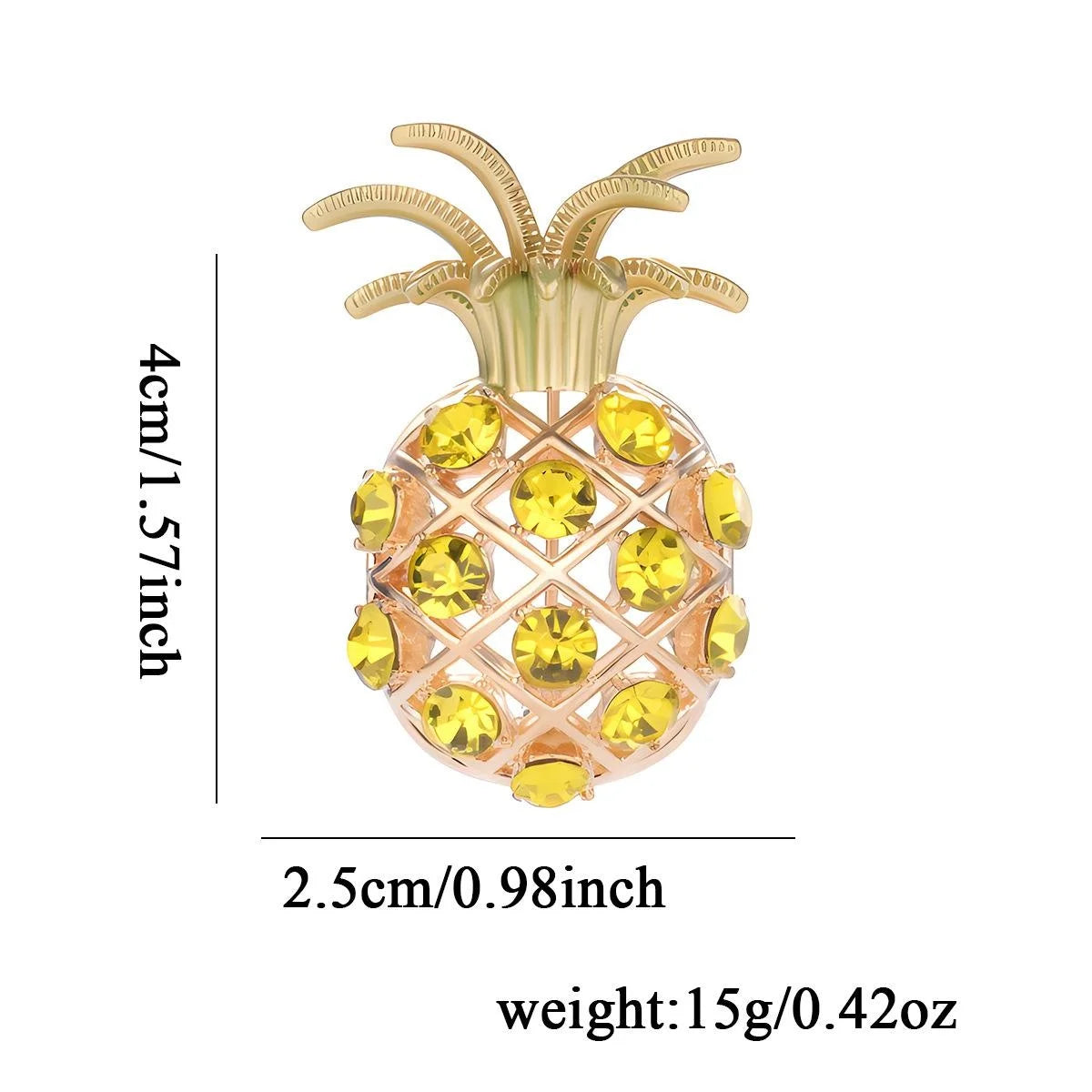 Luxury Pineapple Brooch With Yellow Rhinestones, Gold Tone Alloy Fruit Lapel Pin Corsage Gift