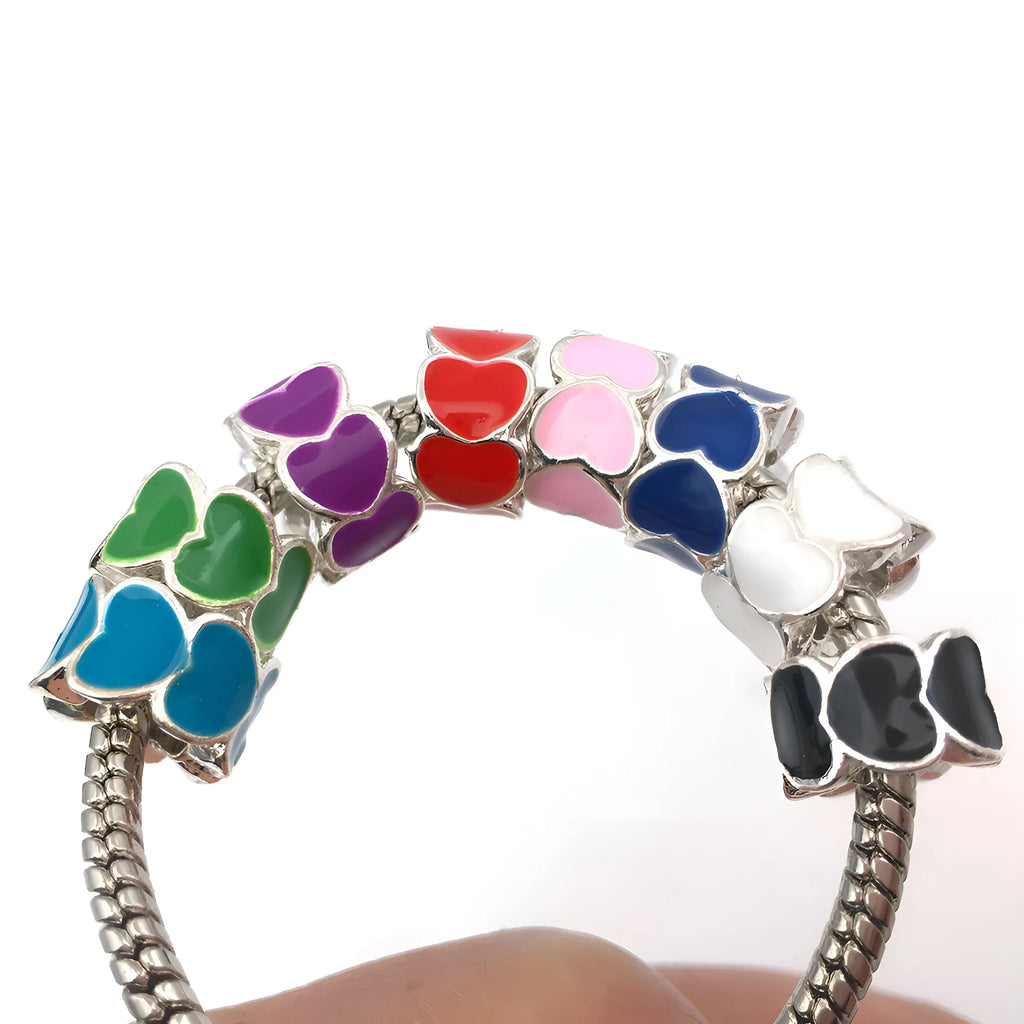 Enamel Zinc Alloy Heart Large Hole Spacer Beads for DIY Bracelet Necklace Making