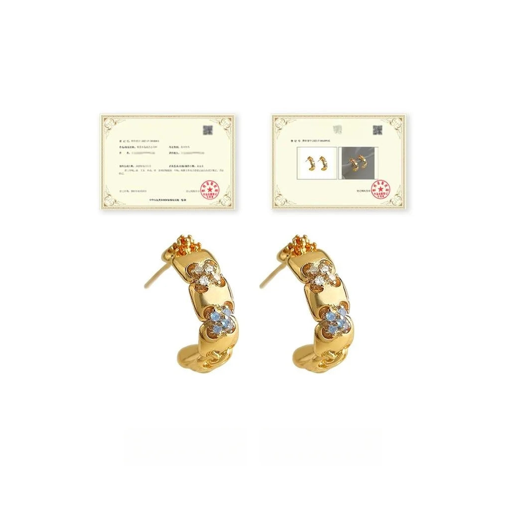 Elegant Geometric Zircon Copper Drop Earrings, Light Luxury Floral Style