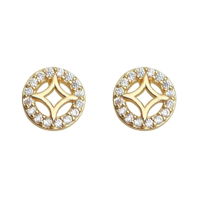 Light Luxury 14K Gold Plated Copper Micro Pave Zircon Round Geometric Stud Earrings