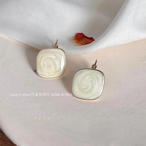 Korean Style Copper Square Enamel Drop Earrings Minimalist French Geometric Ear Jewelry