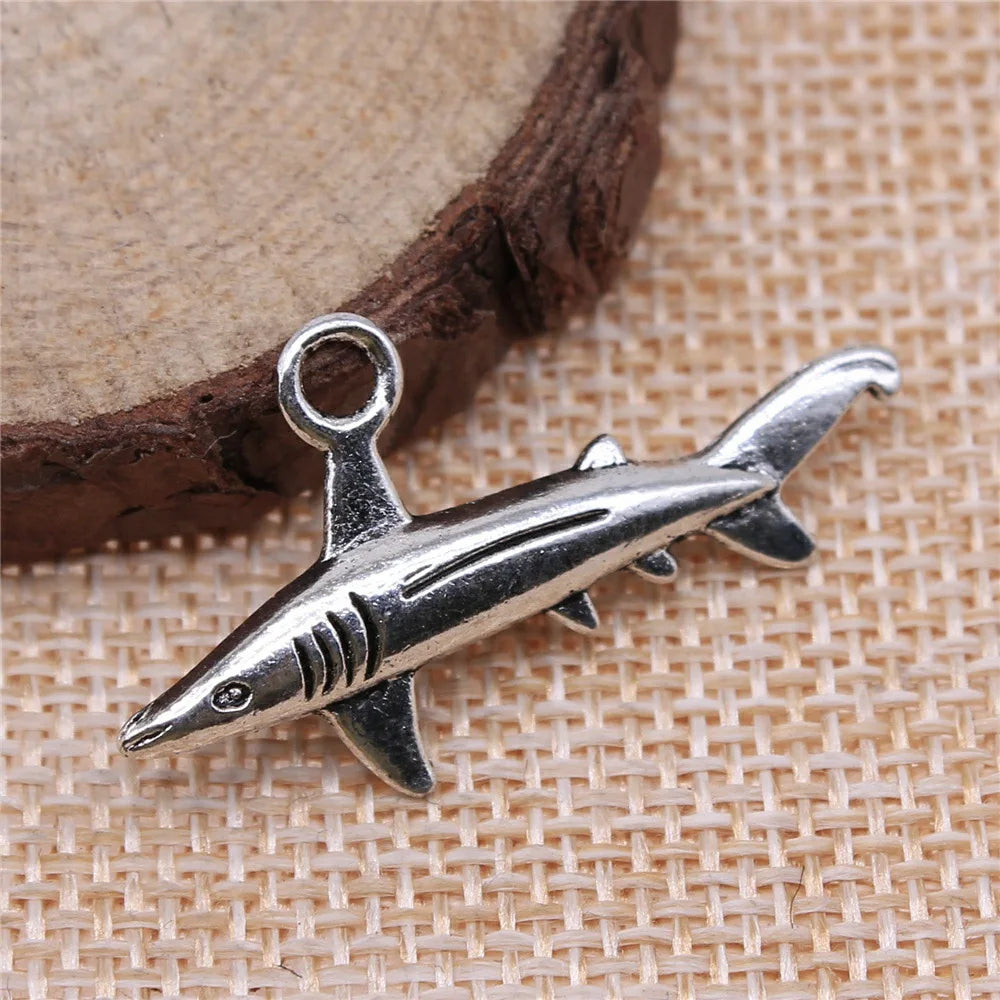 36x20mm 1.6g Multicolor Zinc Alloy Shark Charm Pendant for Ocean Animal Necklace Bracelet Making
