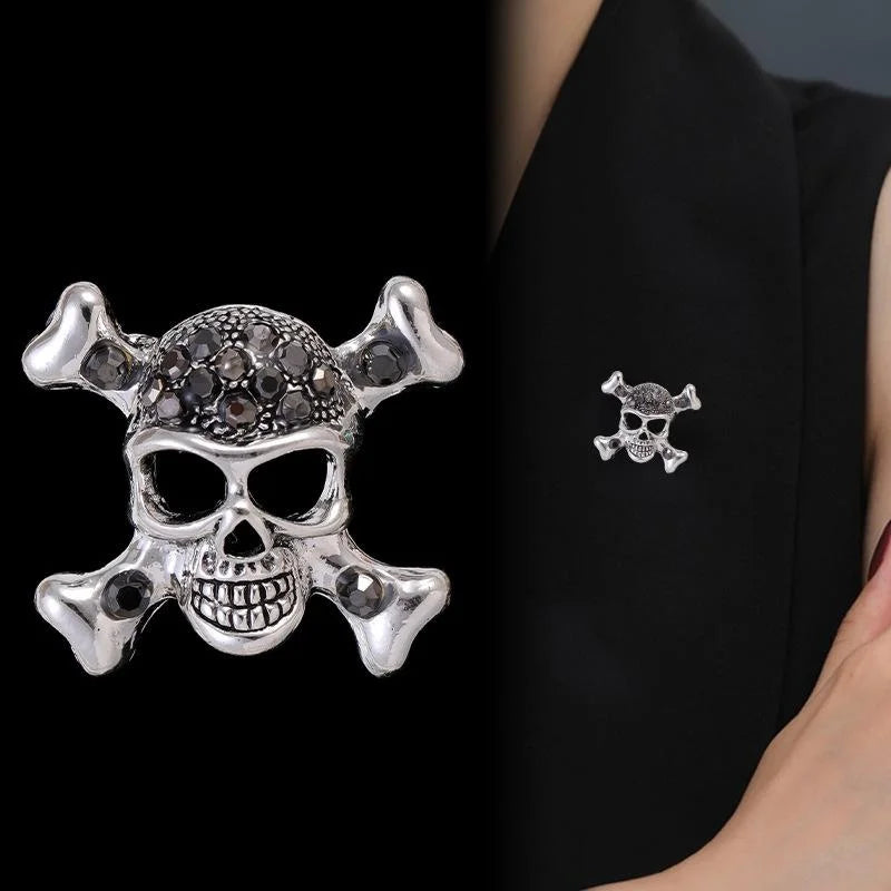 Vintage Punk Skull Crossbones Rhinestone Alloy Brooch, Halloween Lapel Pin And Suit Accessory Gift