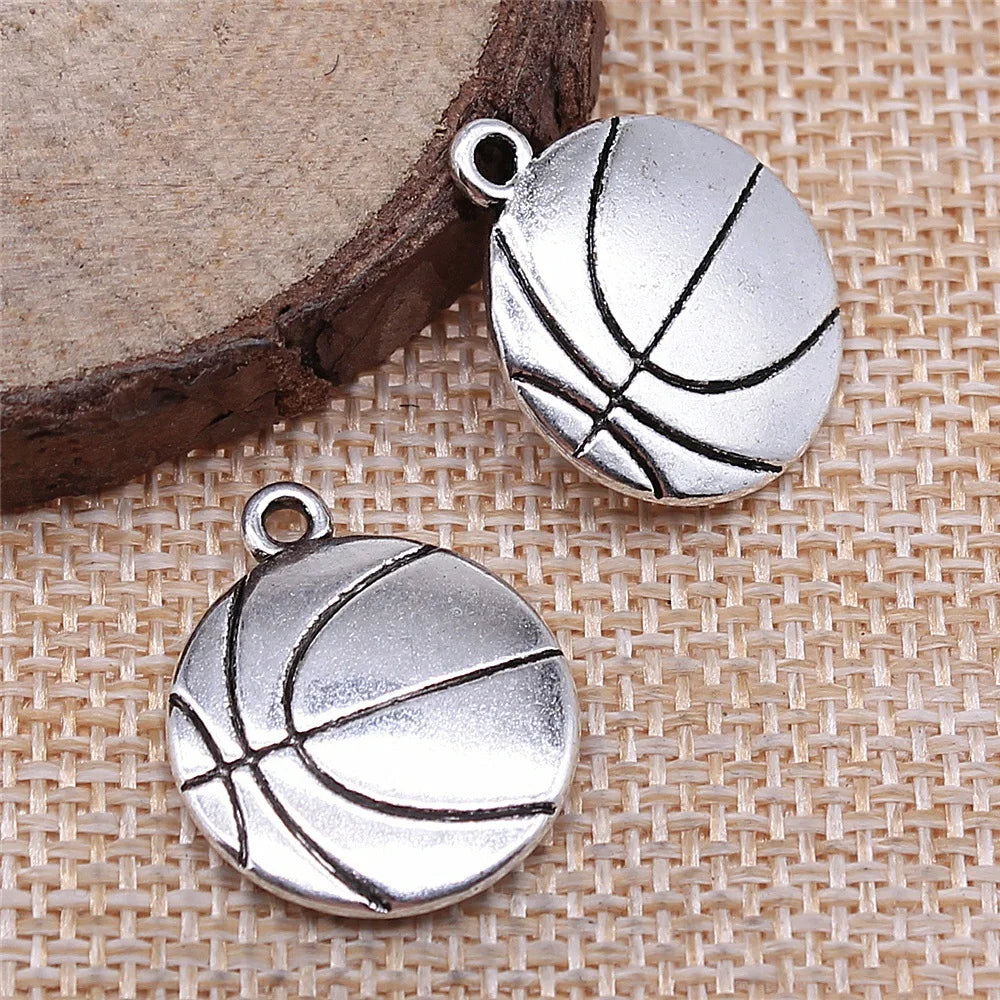 22x18mm 4.4g Antique Silver Zinc Alloy Basketball Charm Pendant for Sports DIY Jewelry Making