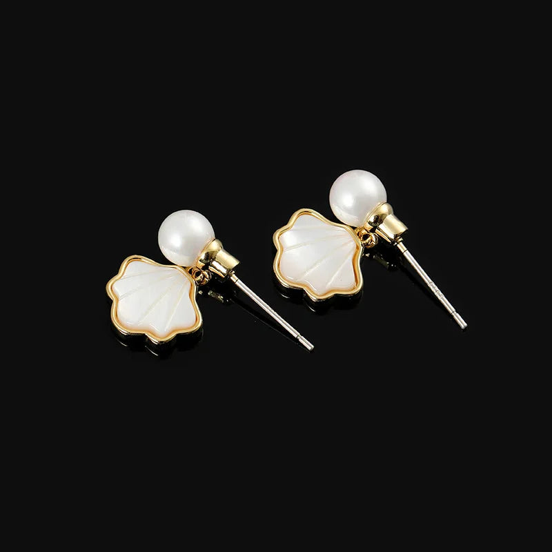Elegant Pearl Shell Spiral Alloy Stud & Clip On No Piercing Sweet Mermaid Scallop Drop Earrings