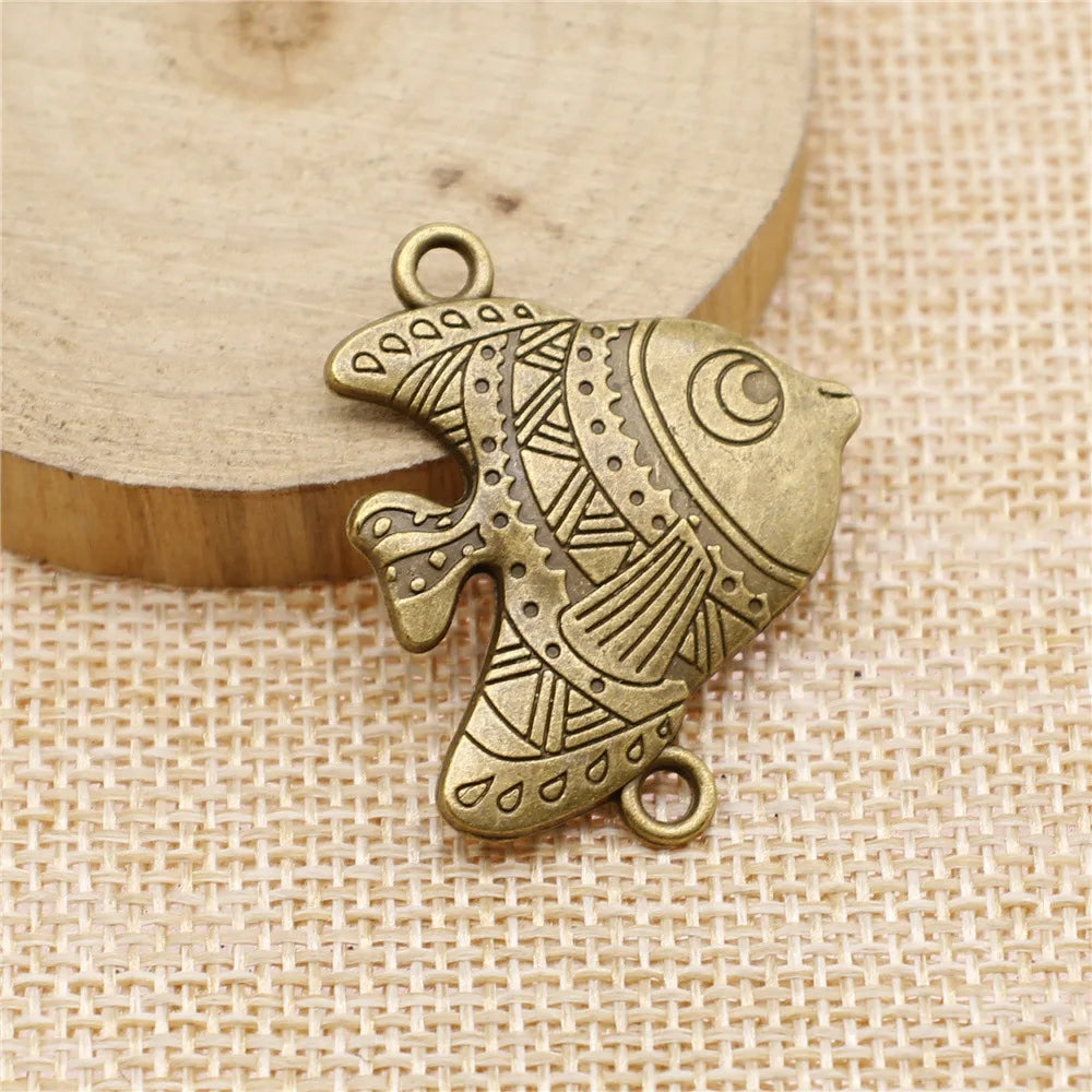 37x30mm 4.6g Antique Bronze Zinc Alloy Tropical Fish Connector Charm for DIY Bracelet Jewelry
