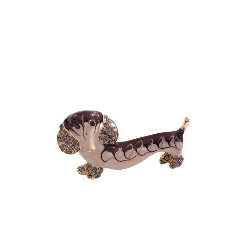 Cute Enamel Dachshund Dog Brooch With Rhinestone Ears, Alloy Animal Lapel Pin Gift For Women