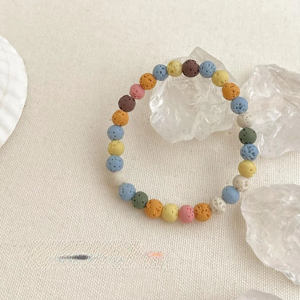 Genuine Volcanic Stone Colorful Sweet Geometric Bead Bracelet For Women