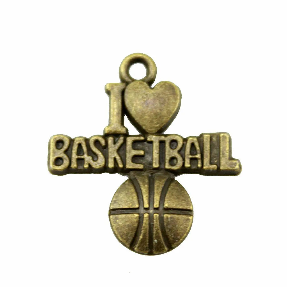 21x20mm 1.5g Multi Color Zinc Alloy I Love Basketball Charm Pendant for DIY Sports Bracelet Necklace