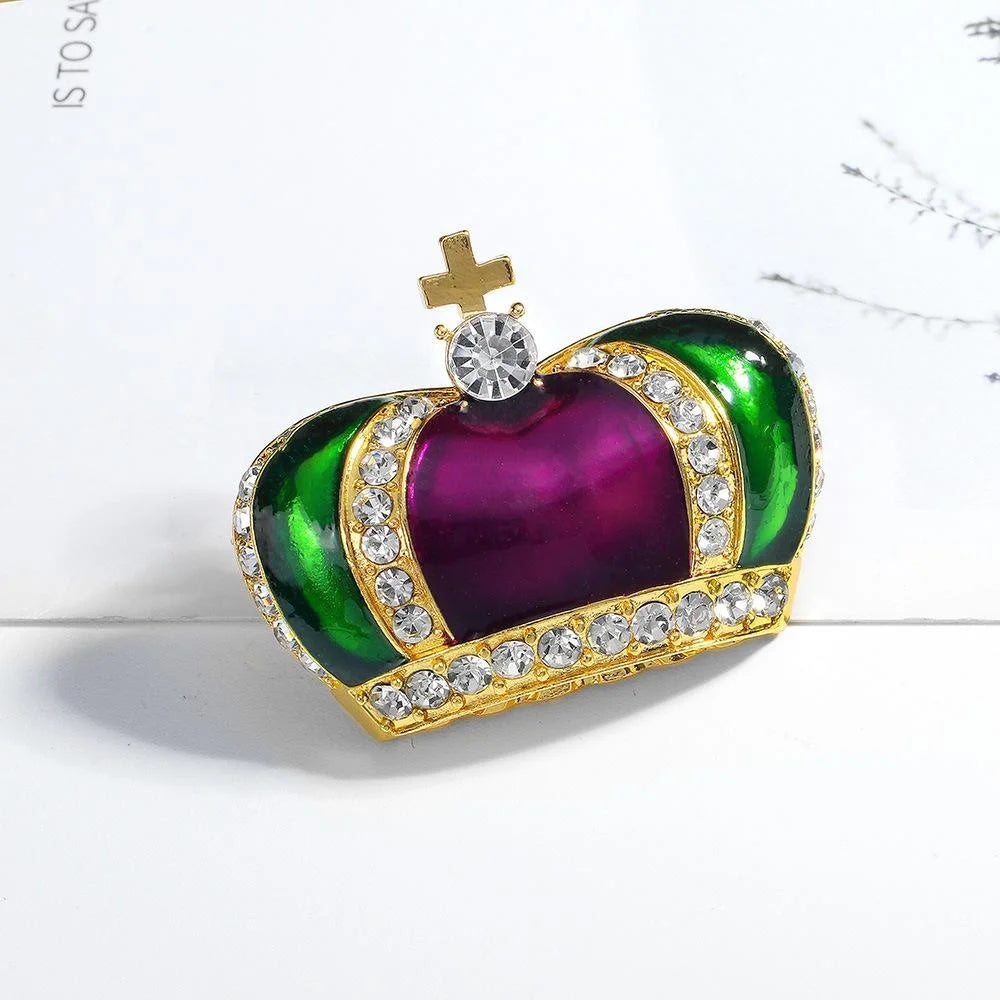 Vintage Royal Crown Brooch With Rhinestone Enamel Alloy Design, Luxury Lapel Pin Suit Accessory Gift