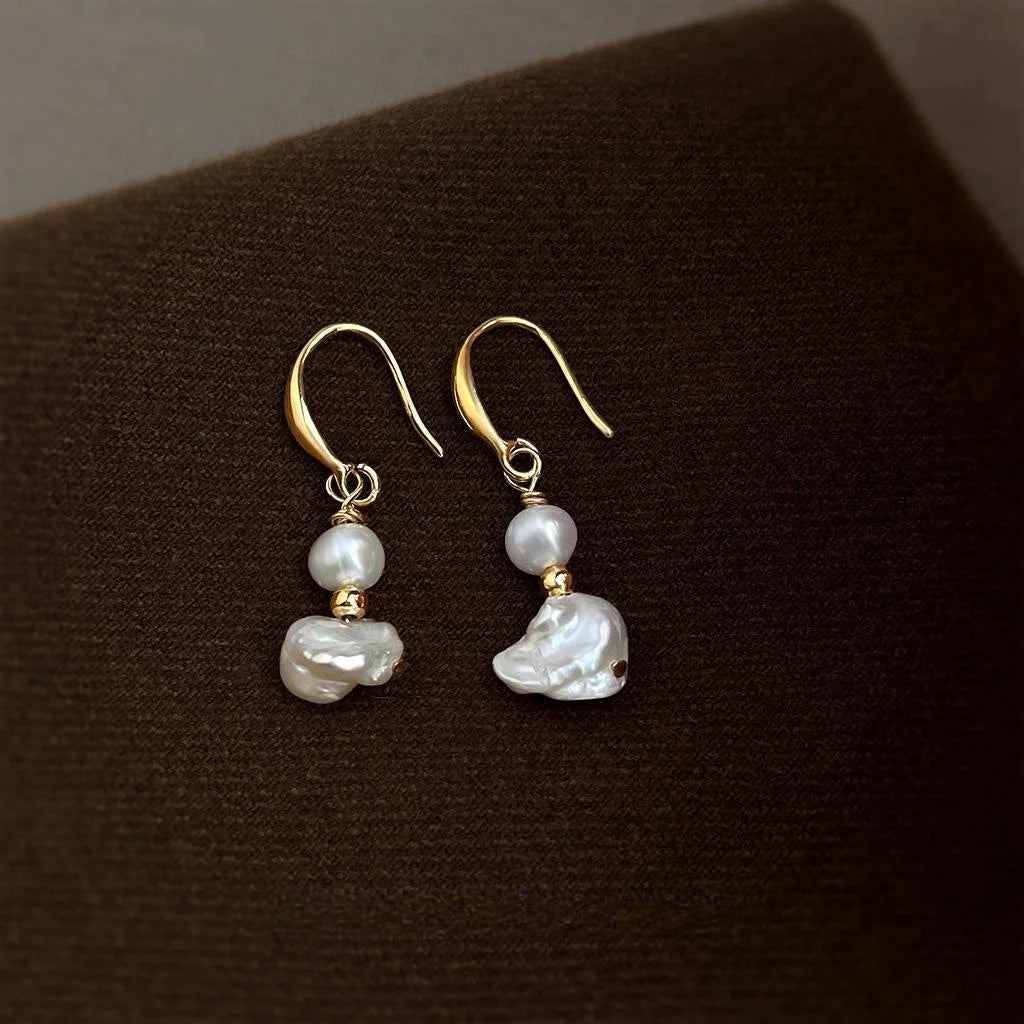 Baroque Irregular Freshwater Pearl Drop Earrings Light Luxury Designer Geometric Jewelry