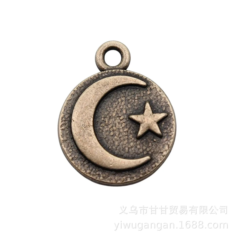 19x15mm 2.36g Antique Bronze Zinc Alloy Moon Star Charm Pendant for DIY Jewelry Making