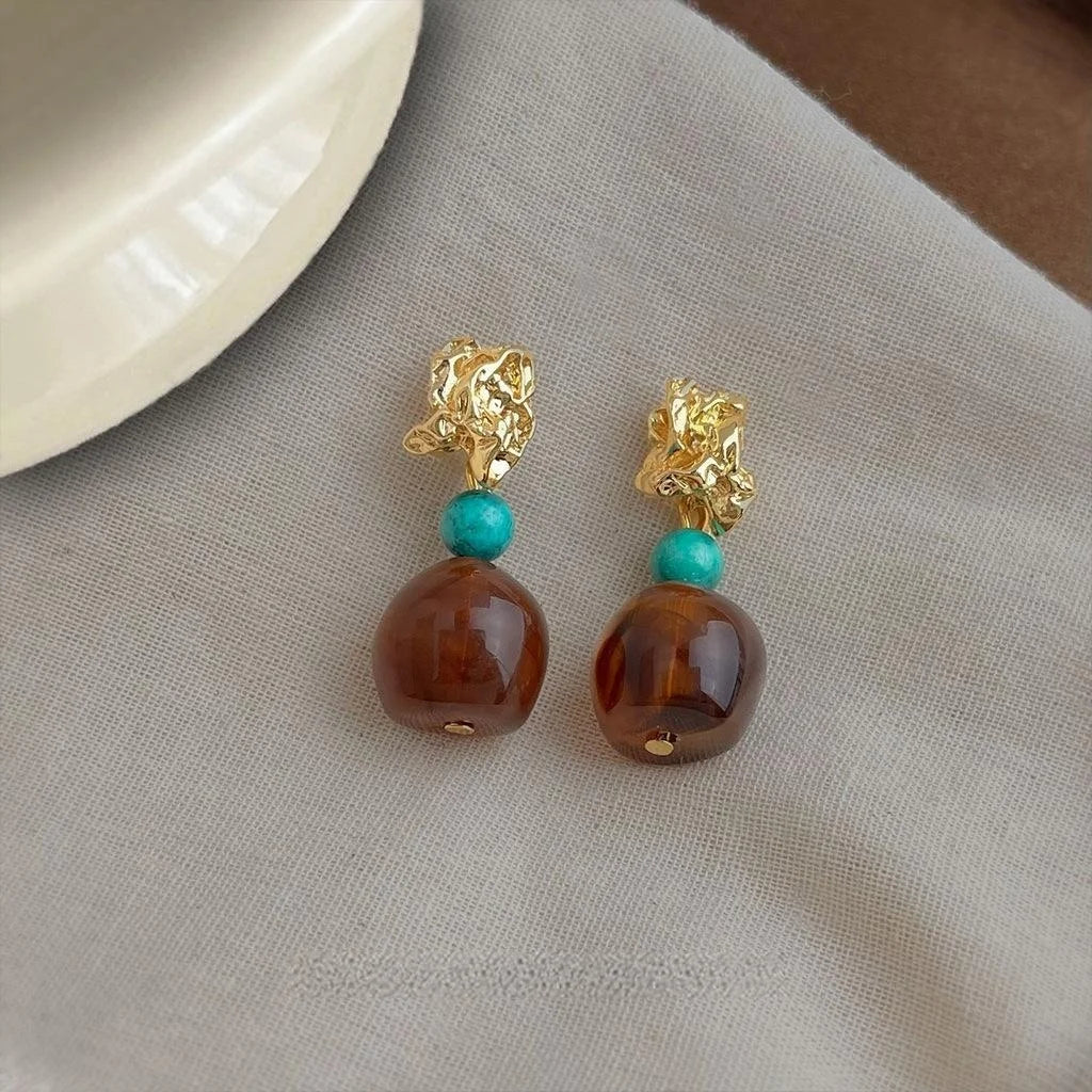 Vintage Maillard Hong Kong Style Synthetic Turquoise Resin Irregular Geometric Drop Earrings