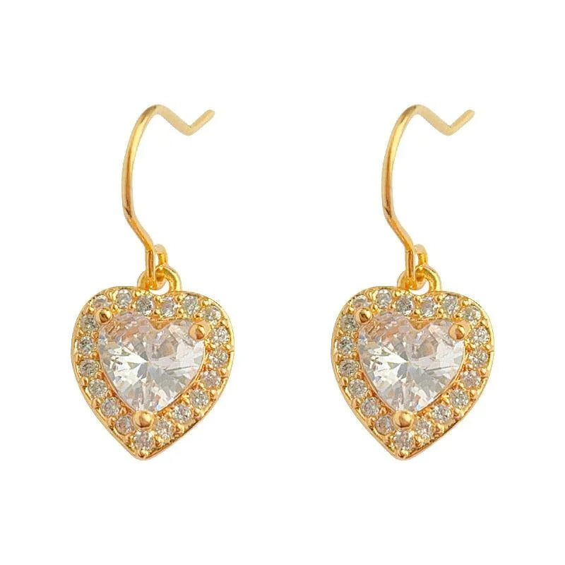 18K Gold Plated Copper Micro Pave Zircon Waterdrop Heart Drop Earrings For Women