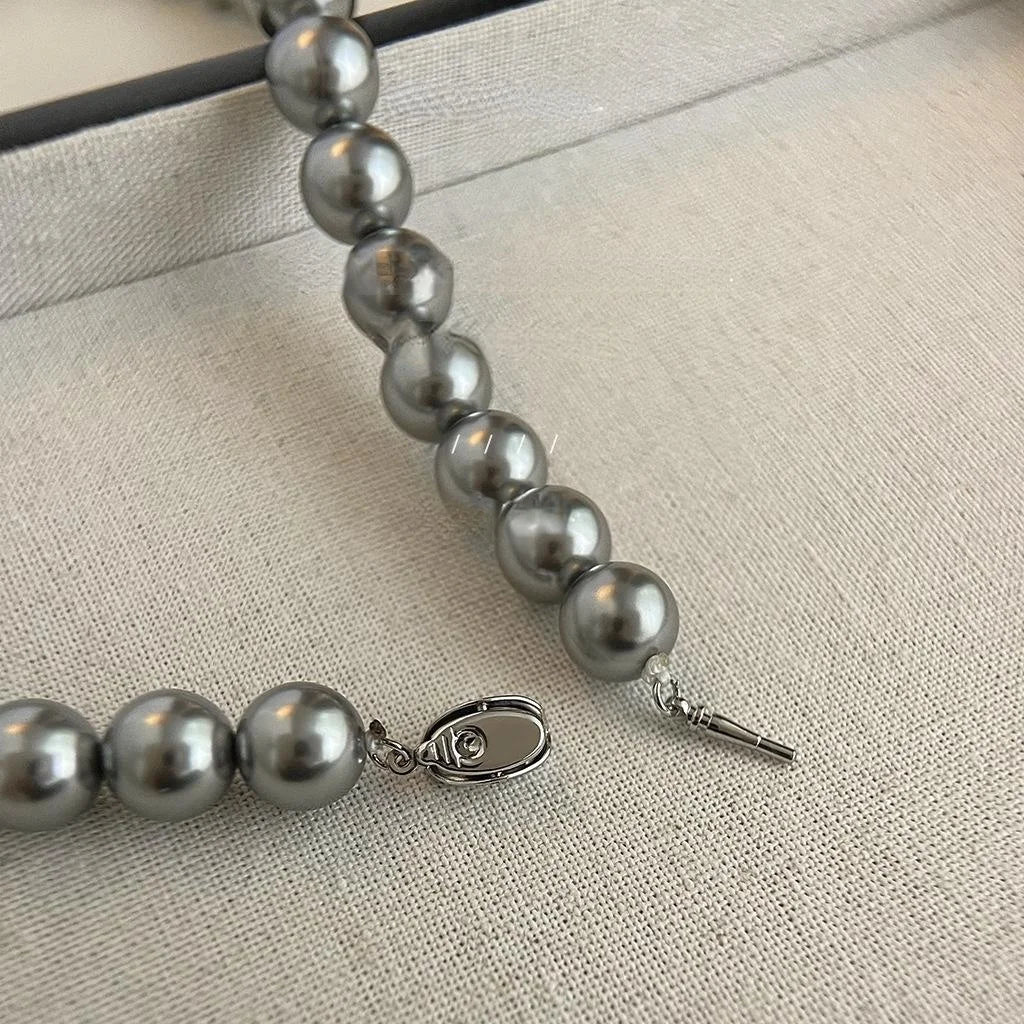 Luxury Gray Round Glass Pearl Necklace For Women Minimalist Geometric Choker Jewelry