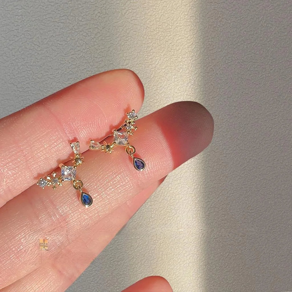 Copper Micro Pave Zircon Teardrop Drop Earrings, Versatile Geometric Fashion Jewelry