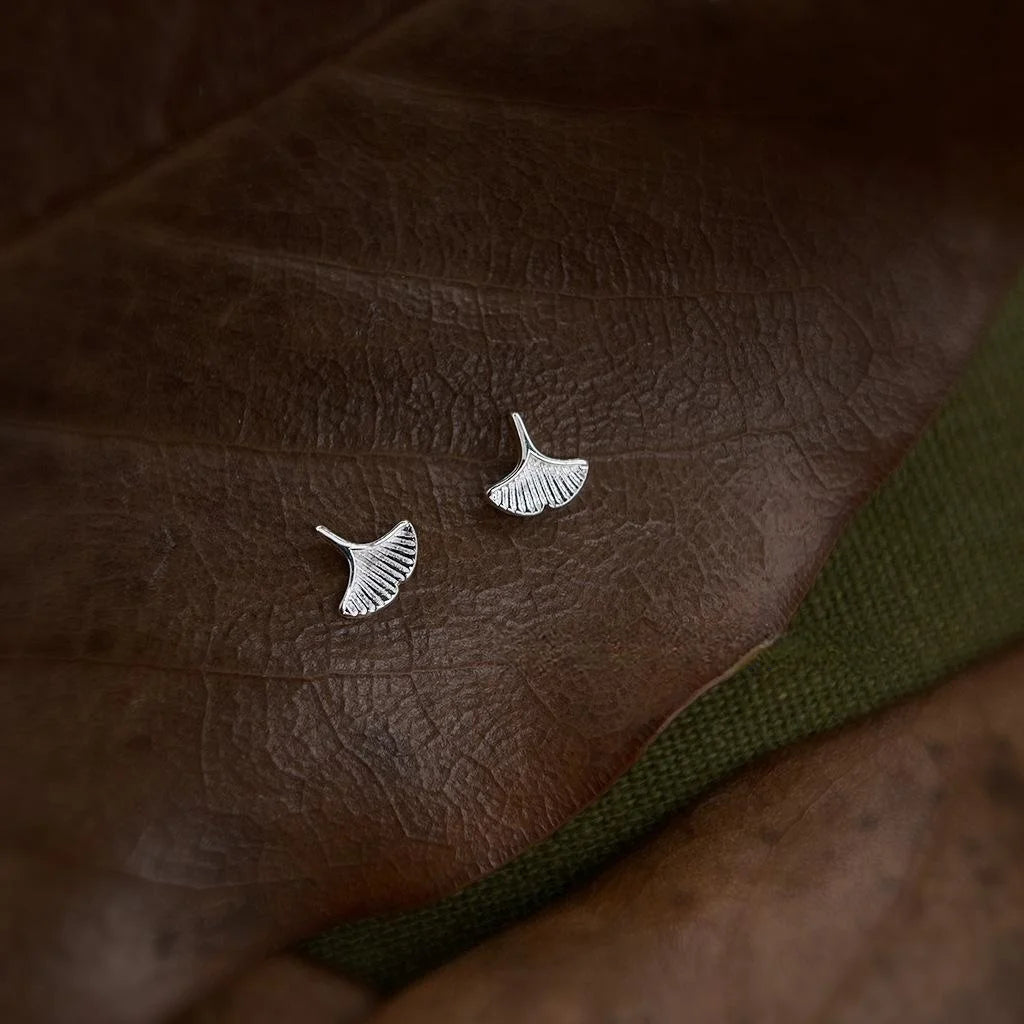 14K Gold Plated Copper Ginkgo Leaf Stud Earrings Vintage Mini Daily Geometric Jewelry