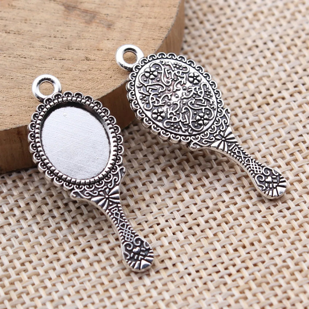 34x14mm 1.45g Antique Silver Zinc Alloy Vintage Mirror Charm Pendant for DIY Necklace Making