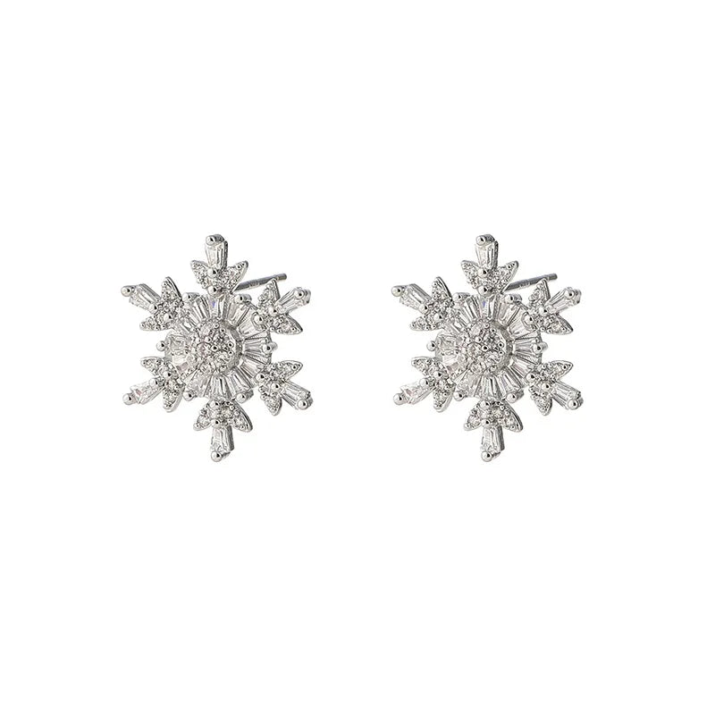 Elegant Zircon Snowflake Spiral Rhinestone Stud & Clip On No Piercing Luxury Bridal Party Earrings